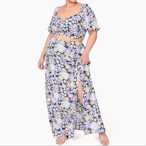 Plus Sized Purple Floral Skirt and Top Set